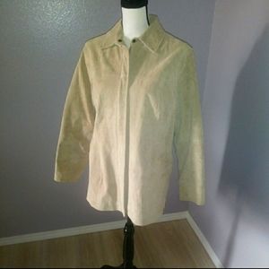 AMI beige 100% suede leather zip up leather jacket